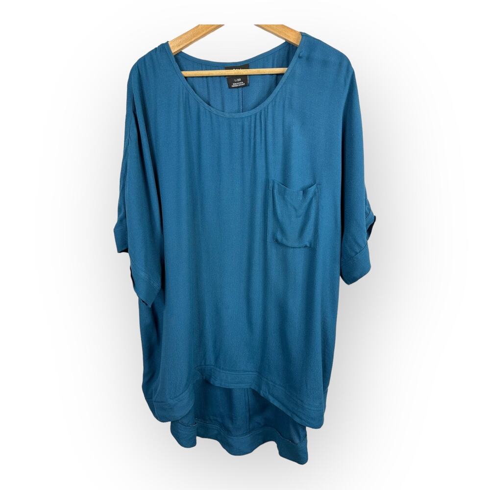 City Chic CCX Womens size L 20 Short Sleeve Tunic Dress Crepe Flowy Hi Low Blue